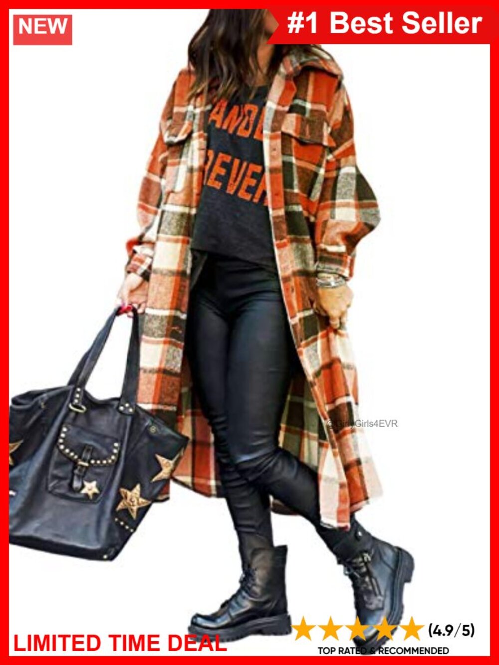 Plaid Flannel Trench Coat Button Down Long Shacket Jacket